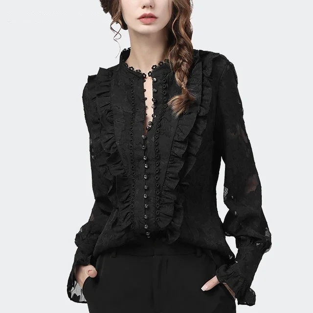 Wjczt Flared Sleeve Lace Tops Women Autumn New Fashion Long Sleeved Ruffles Mesh Shirts Loose Plus Size Female Causal Office Blouses Soft Satin Blouse Wjczt Flared Sleeve Lace Tops Women Autumn New Fashion Long Sleeved Ruffles Mesh Shirts Loose Plus Size Female Causal Office Blouses Soft Satin Blouse