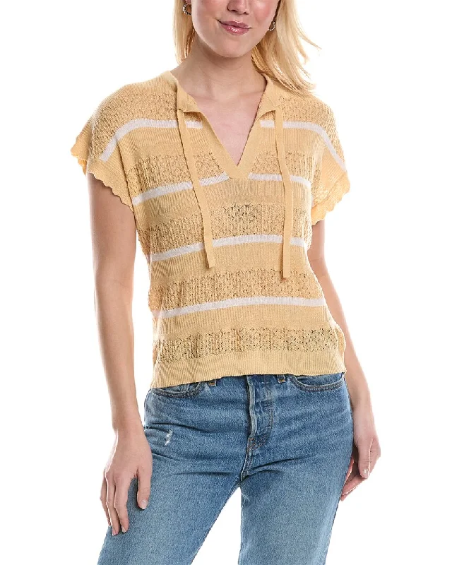 Central Park West Alma Tie V-Neck Wool-Blend Sweater Toggled Drawstring Belted