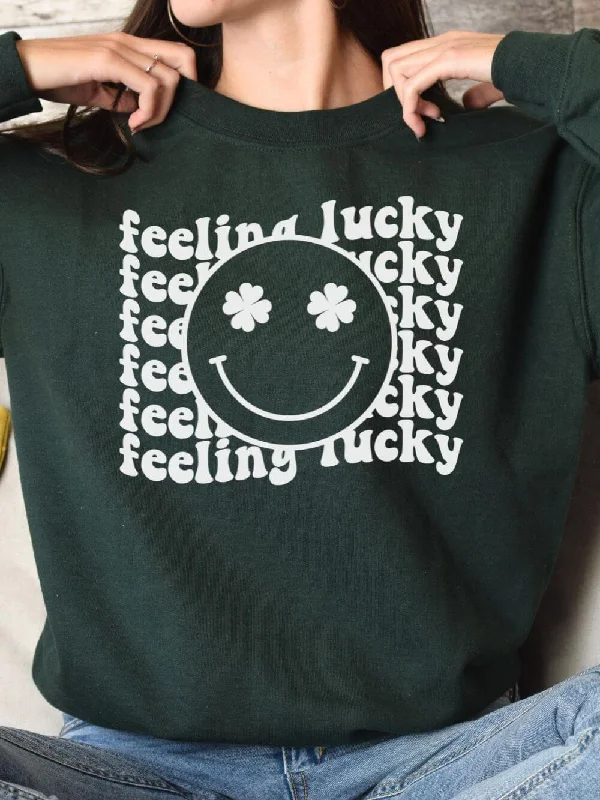 Feeling Lucky Smiley Face Shamrock St. Patrick's Day Unisex Heavy Blend™ Crewneck Sweatshirt - Many Colors Hoodie with Button Classic Timeless Feeling Lucky Smiley Face Shamrock St. Patrick's Day Unisex Heavy Blend™ Crewneck Sweatshirt - Many Colors Hoodie with Button Classic Timeless