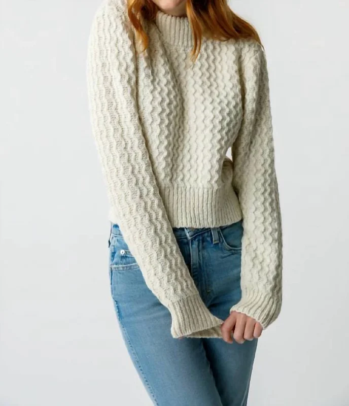 Helen Crop Mock Sweater In Natural Elasticated Padded Insulated