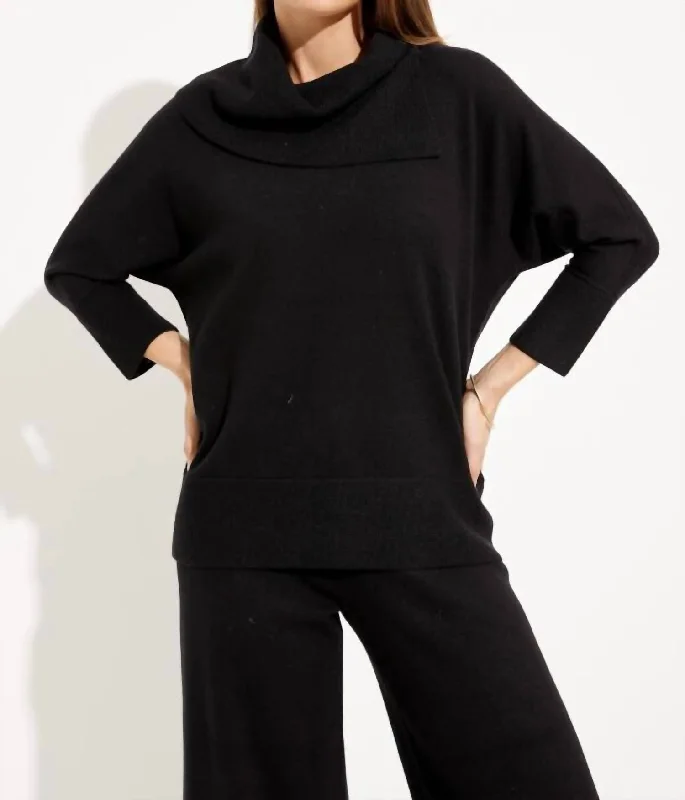 Asymmetrical Sweater In Black Chenille Fabric Brocade Fabric Lace Fabric