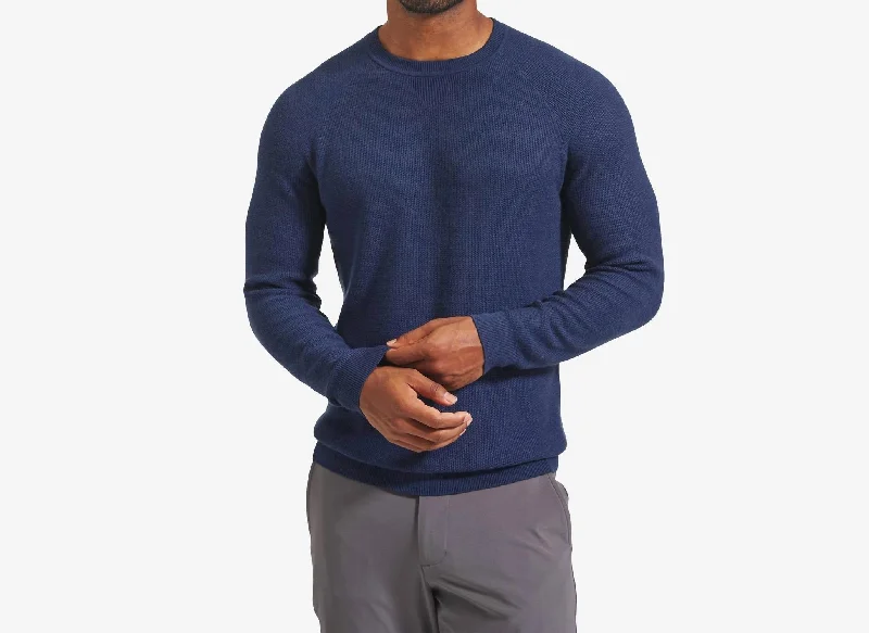 Cassady Crewneck Sweater In Navy Heather Solid Color Striped Floral Print