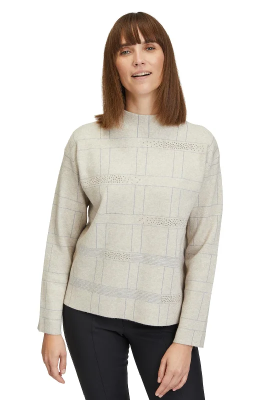 Betty Barclay Rhinestone Embellished Line Print Jumper, Beige Chenille Fabric Brocade Fabric Lace Fabric