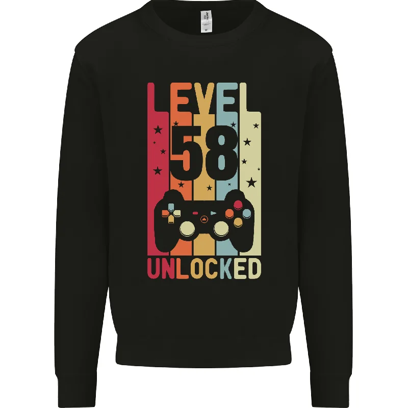 58th Birthday 58 Year Old Level Up Gaming Mens Sweatshirt Jumper Hoodie with Tied Waist Feminine Flattering 58th Birthday 58 Year Old Level Up Gaming Mens Sweatshirt Jumper Hoodie with Tied Waist Feminine Flattering