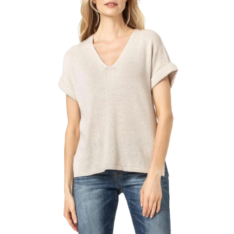 Easy V-Neck Pullover Sweater In Oat Faux Fur Fabric Real Fur Fabric Shearling Fabric