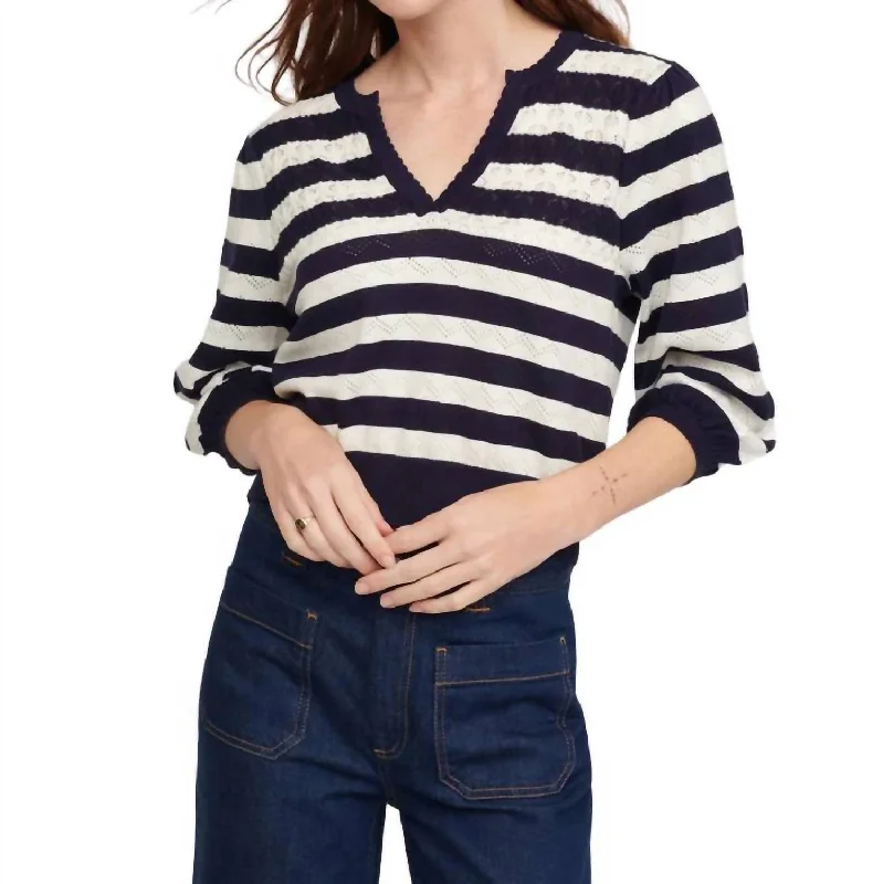 Peace Stripe Novelty Vee Sweater In Midnight Multi Handmade Hand-knitted Hand-woven