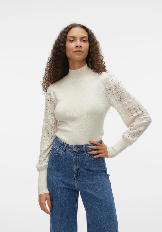 Vero Moda Felipa High Neck Ballon Sleeve Sweater, Birch Oversized Loose Flowy