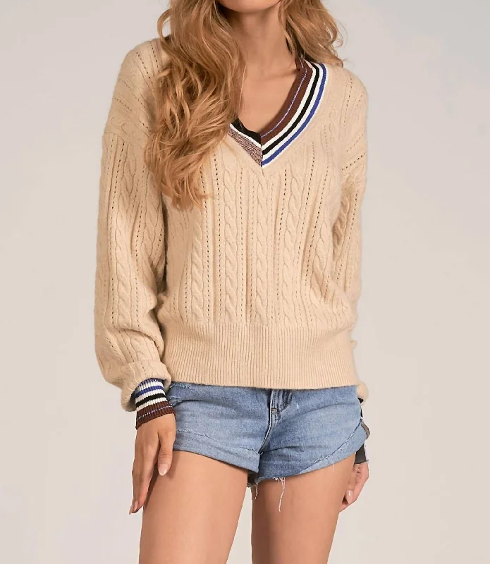 Varsity Sweater In Beige Graphic Sweater Embroidered Appliqued