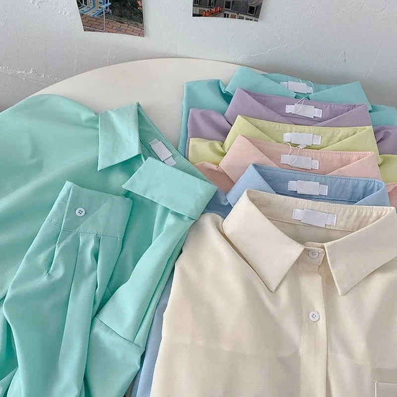 Wjczt Spring Summer Women Fashion Tunic Chemise Oversize Femme Macaron Shirt for Women Office Blouse Korean Style Women Stylish Wrap Blouse Wjczt Spring Summer Women Fashion Tunic Chemise Oversize Femme Macaron Shirt for Women Office Blouse Korean Style Women Stylish Wrap Blouse