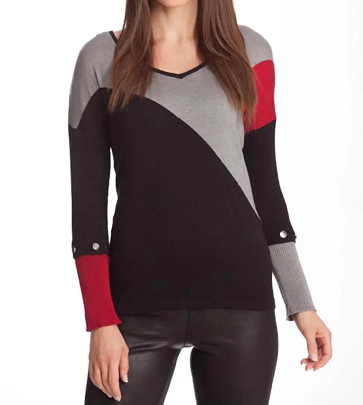 Color Block V-Neck Sweater In Black Multi Rayon Fabric Velvet Fabric Corduroy Fabric Color Block V-Neck Sweater In Black Multi Rayon Fabric Velvet Fabric Corduroy Fabric