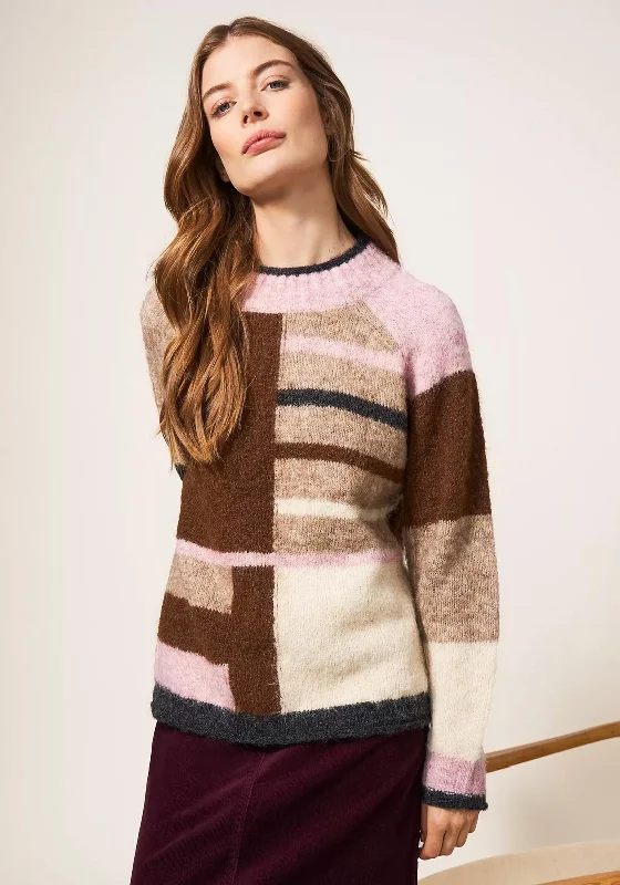 White Stuff Medway Colour Block Jumper, Natural Multi Boat Neck Shawl Collar Notched Collar
