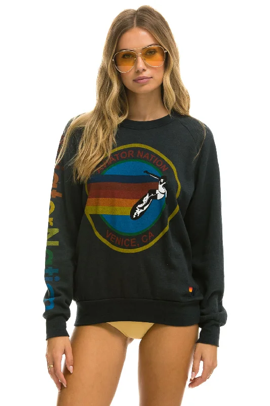 AVIATOR NATION SWEATSHIRT - CHARCOAL Hoodie with Hem Contrast Bold Stylish