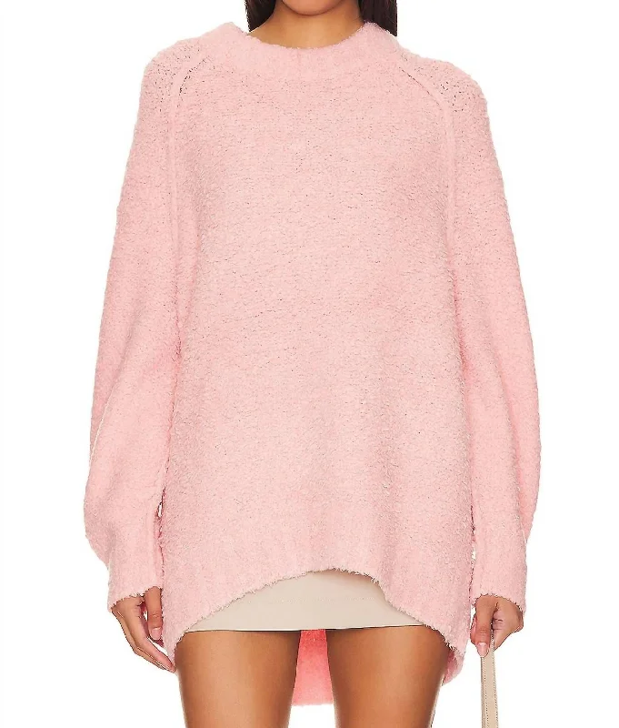 Teddy Sweater Tunic In Pale Rosette Houndstooth Herringbone Solid