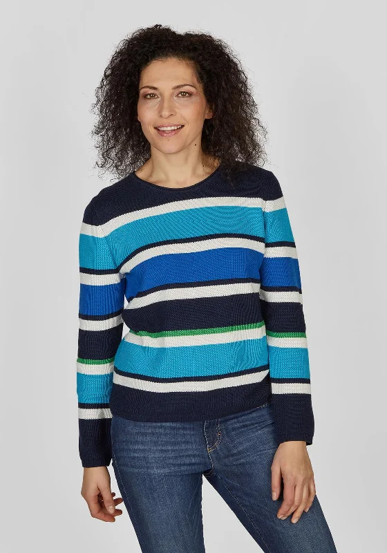Rabe Block Stripe Knitted Sweater, Blue Mesh Blend Leather Blend Suede Blend
