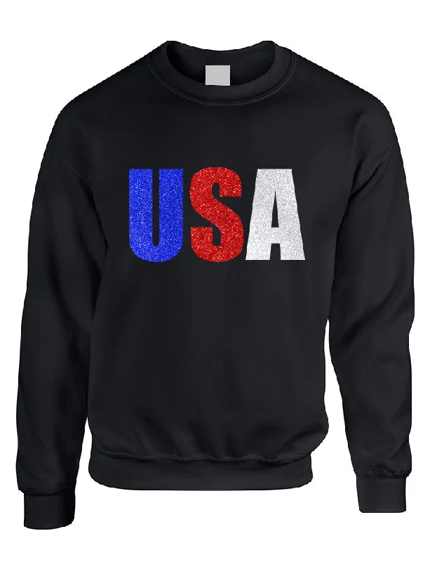 Adult Sweatshirt USA Glitter Flag Colors 4th Of July America Hoodie with Hem Frayed Vintage Worn Adult Sweatshirt USA Glitter Flag Colors 4th Of July America Hoodie with Hem Frayed Vintage Worn