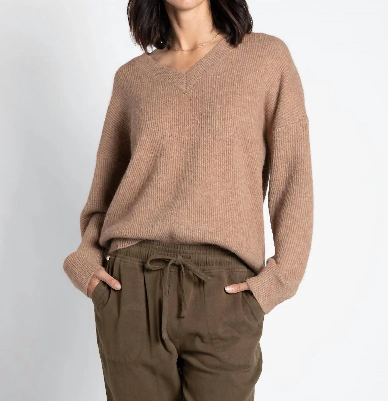 Maria Sweater In Camel Welt Pockets Slit Pockets Flap Pockets
