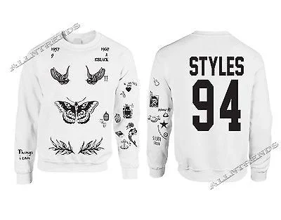 One Direction HARRY STYLES Tattoo 94 Sweatshirt Hoodie with Hem Detail Decorative Unique One Direction HARRY STYLES Tattoo 94 Sweatshirt Hoodie with Hem Detail Decorative Unique