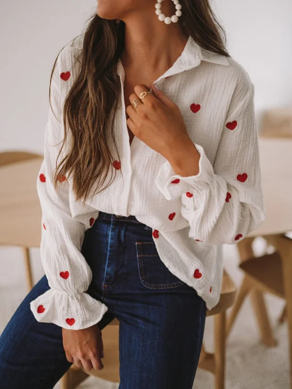 Wjczt Blouses Woman Fashion Elegant Summer Button-Down Shirt Women Long Puff Sleeve Red Print White Tops Ladies Casual Relaxed Blouse Wjczt Blouses Woman Fashion Elegant Summer Button-Down Shirt Women Long Puff Sleeve Red Print White Tops Ladies Casual Relaxed Blouse