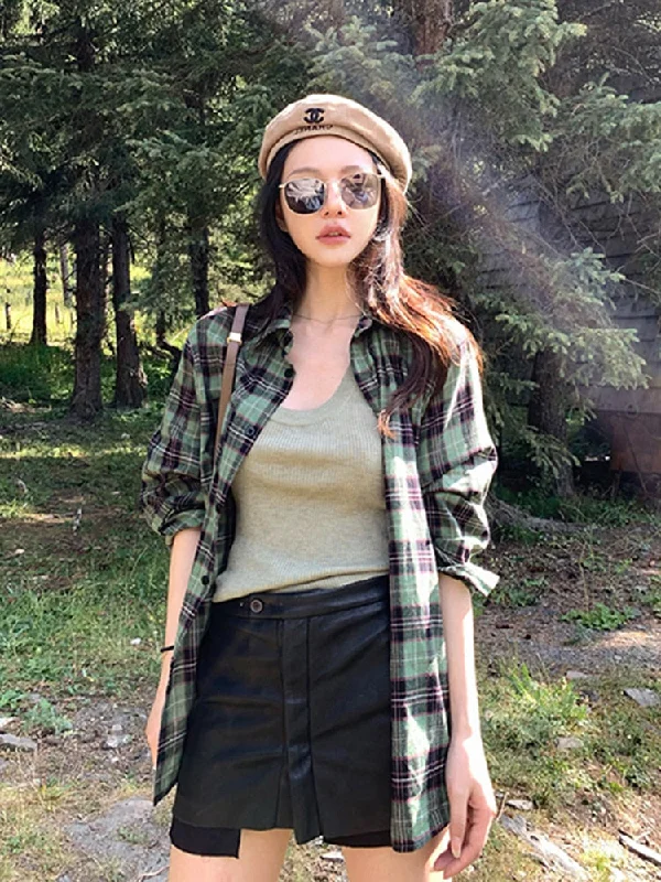Wjczt Green Plaid Shirts Women Blouse Spring Summer 2023 Vintage Loose Button Up Shirt Coat Casual Long Sleeve Tops Y2k Clothes Romantic Lace Blouse Wjczt Green Plaid Shirts Women Blouse Spring Summer 2023 Vintage Loose Button Up Shirt Coat Casual Long Sleeve Tops Y2k Clothes Romantic Lace Blouse