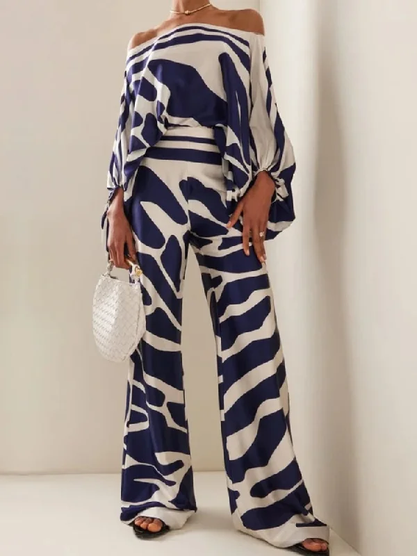 Wjczt Fashion Print Satin 2 Piece Sets Women Casual Lantern Sleeve Off Shoulder Top Wide Leg Pants Suit Chic Blouse Office Lady Outfit Lightweight Tunic Blouse Wjczt Fashion Print Satin 2 Piece Sets Women Casual Lantern Sleeve Off Shoulder Top Wide Leg Pants Suit Chic Blouse Office Lady Outfit Lightweight Tunic Blouse