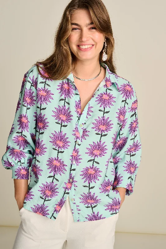 POM Blouse - Violet Flower Aqua Modern Oversized Blouse