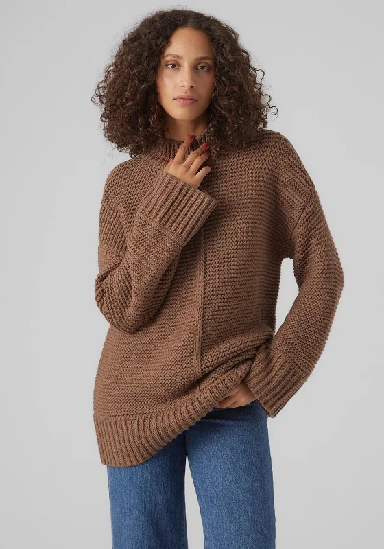 Vero Moda Miranda Chunky Sweater, Brown Lentil Bright Pastel Dark