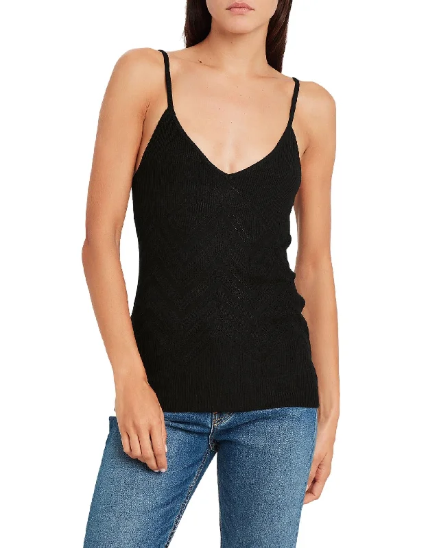 Hayek Knit Sweater Tank In Black Ribbed Striped Patterned