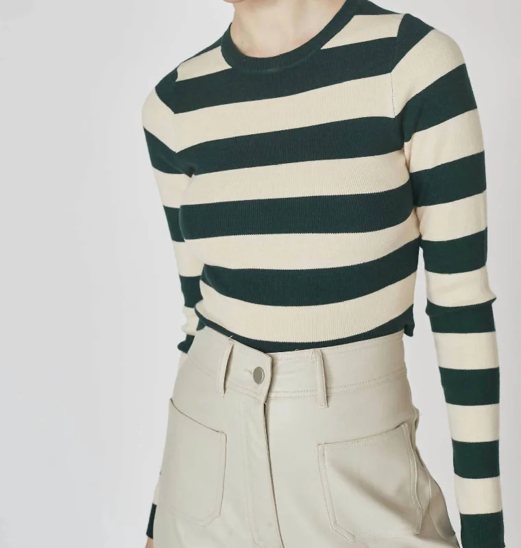 Lucca Striped Sweater In Multi Green Fleece Fabric Down Fabric Feather Fabric