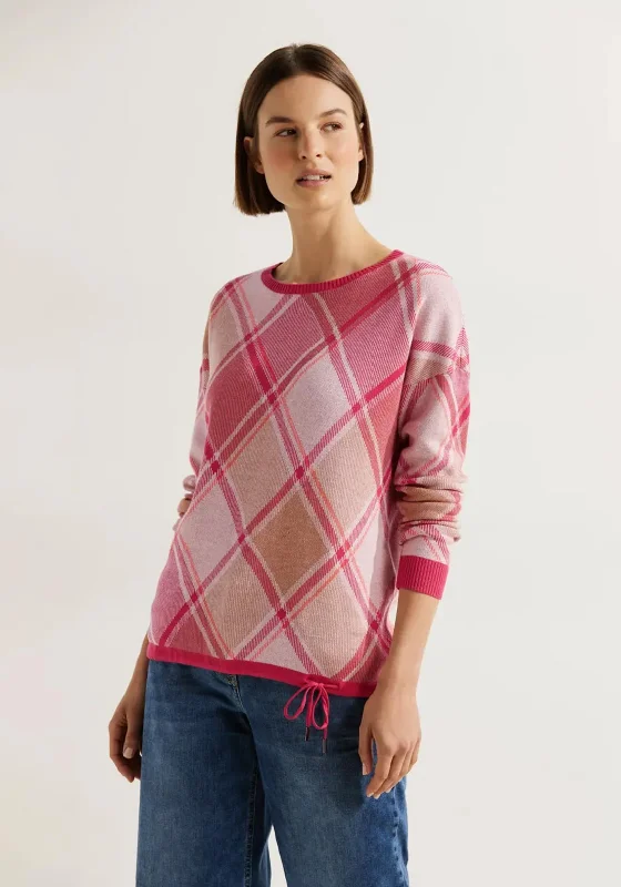 Cecil Drawstring Jacquard Knit Sweater, Cosy Coral Spandex Blend Rayon Blend Denim Blend