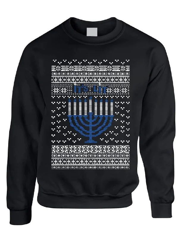 It's Lit Hanukkah Ugly Sweater Adult Sweatshirt Hoodie with V-Neck Classic Versatile It's Lit Hanukkah Ugly Sweater Adult Sweatshirt Hoodie with V-Neck Classic Versatile
