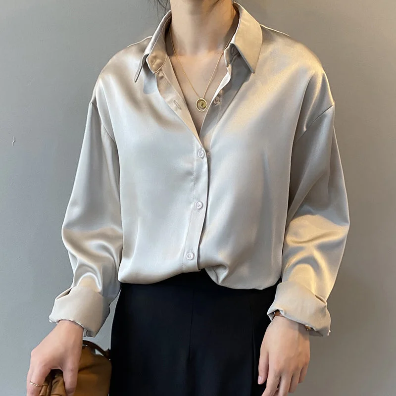 Wjczt Autumn Fashion Button Up Satin Silk Shirt Vintage Blouse Women White Lady Long Sleeves Female Loose Street Shirts 11355 Silky Tunic Blouse Wjczt Autumn Fashion Button Up Satin Silk Shirt Vintage Blouse Women White Lady Long Sleeves Female Loose Street Shirts 11355 Silky Tunic Blouse
