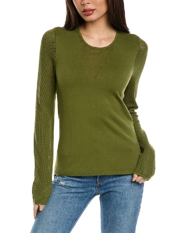 St. John Mesh Knit Sweater Notch Collar Peter Pan Collar Cowl Neck