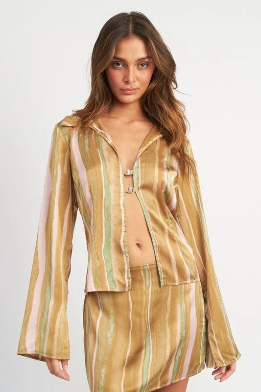 WIDE SLEEVE STRIPED BLOUSE Soft Pastel Blouse
