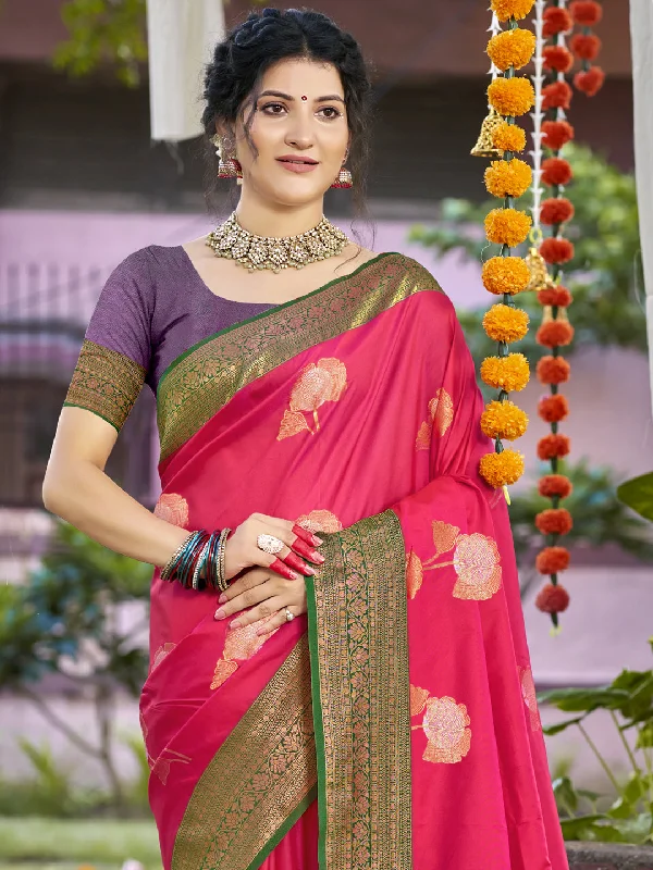 Women Rani Silk Saree With Un Stitched Blouse Flowy Bohemian Blouse