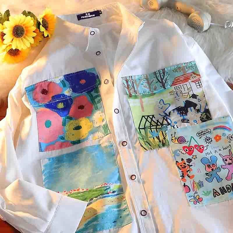 Wjczt Harajuku Tops Women Spring Women's Clothing Women Plus Sizes Vintage Clothes Patchwork Blouses for Women Street Style Double Button Blouse Wjczt Harajuku Tops Women Spring Women's Clothing Women Plus Sizes Vintage Clothes Patchwork Blouses for Women Street Style Double Button Blouse