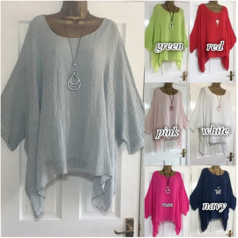 Wjczt Solid Summer Blouses Batwing Sleeve 4XL 5XL Loose Plus Size Women Tunic Casual O-Neck Long Sleeve Blouse Anomalistic Tee Shirts Embellished Collar Blouse Wjczt Solid Summer Blouses Batwing Sleeve 4XL 5XL Loose Plus Size Women Tunic Casual O-Neck Long Sleeve Blouse Anomalistic Tee Shirts Embellished Collar Blouse