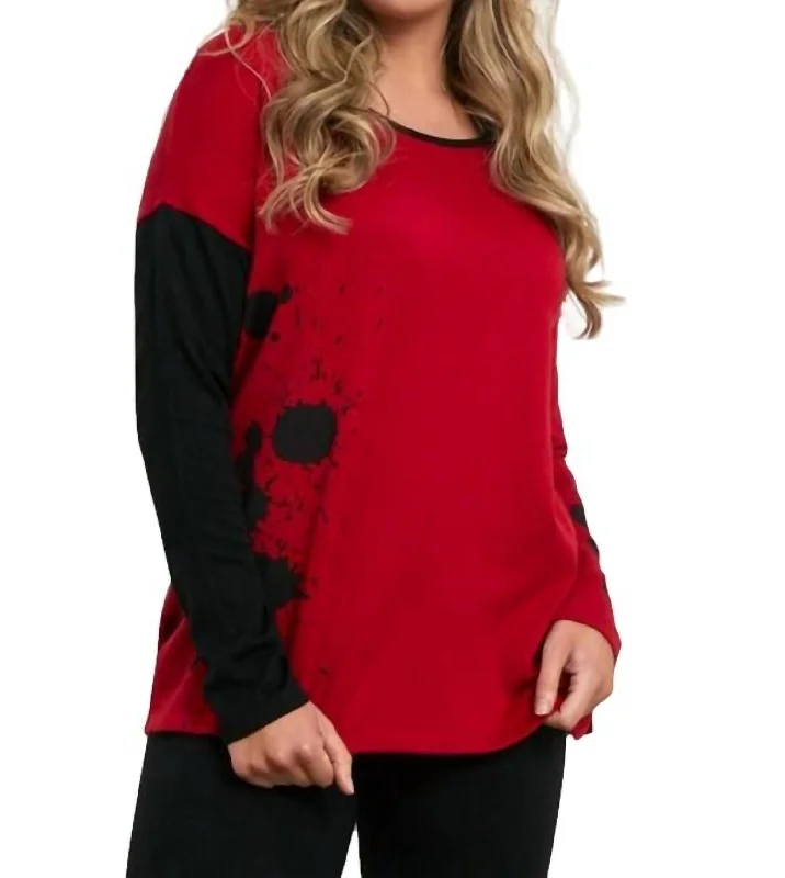 Splatter Color Block Crew Sweater In Fire Combo Anti-Pilling Anti-Shrink Durable