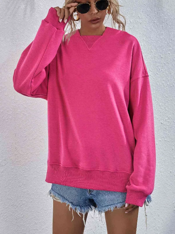 Dropped Shoulder Slit Hoodie Hoodie with Emblem Brand Identity