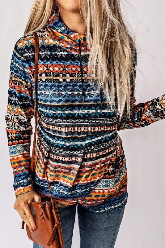 Patterned Drawstring Detail Cowl Neck Hoodie Hoodie with Embroidery Detailed Premium Patterned Drawstring Detail Cowl Neck Hoodie Hoodie with Embroidery Detailed Premium