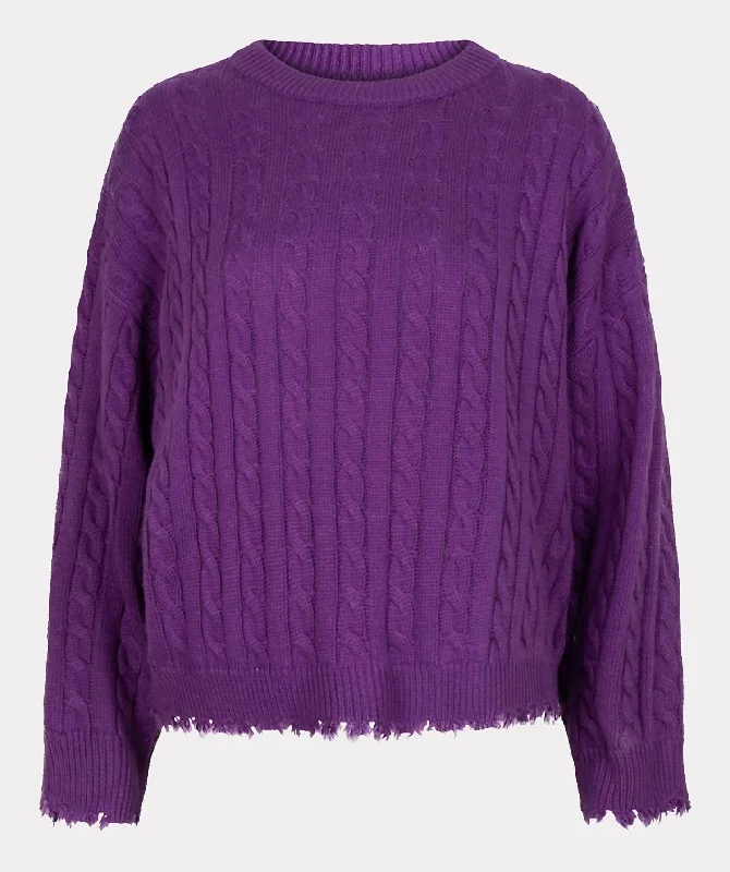 Raw Edge Cable Sweater In Purple Lightweight Heavyweight Midweight