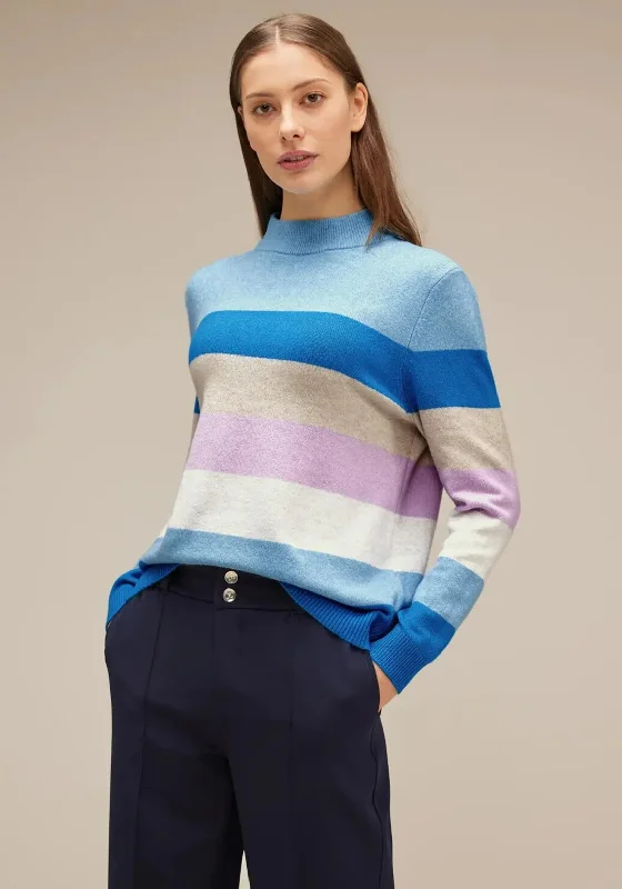 Street One Striped Sweater, Light Aquamarine Blue Tailored Straight A-Line