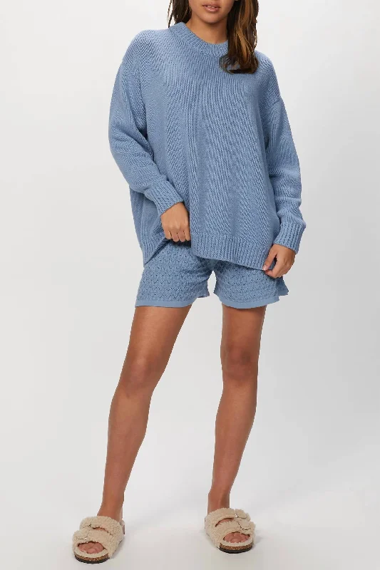 Chunky Crew Neck Jumper In Faded Denim Nylon Fabric Polyester Fabric Spandex Fabric
