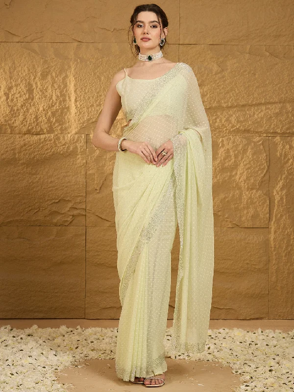 Women's Chiffon Light Green Embellished Designer Saree With Blouse Piece Semi-Sheer Blouse Women's Chiffon Light Green Embellished Designer Saree With Blouse Piece Semi-Sheer Blouse