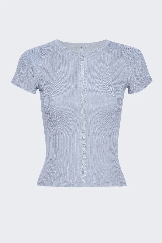 Crew Neck Short Sleeve Sweater In Dusty Blue Fleece Sweater Nylon Polyester