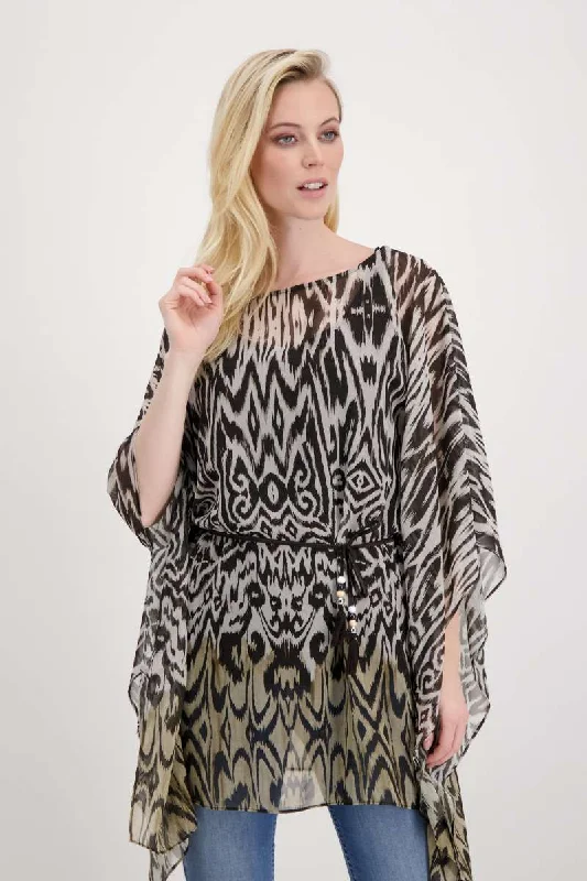 Blouse Ikkat Print in Mustang Pattern 407330MNR by Monari - OUTLET SALE Casual Button Blouse Blouse Ikkat Print in Mustang Pattern 407330MNR by Monari - OUTLET SALE Casual Button Blouse