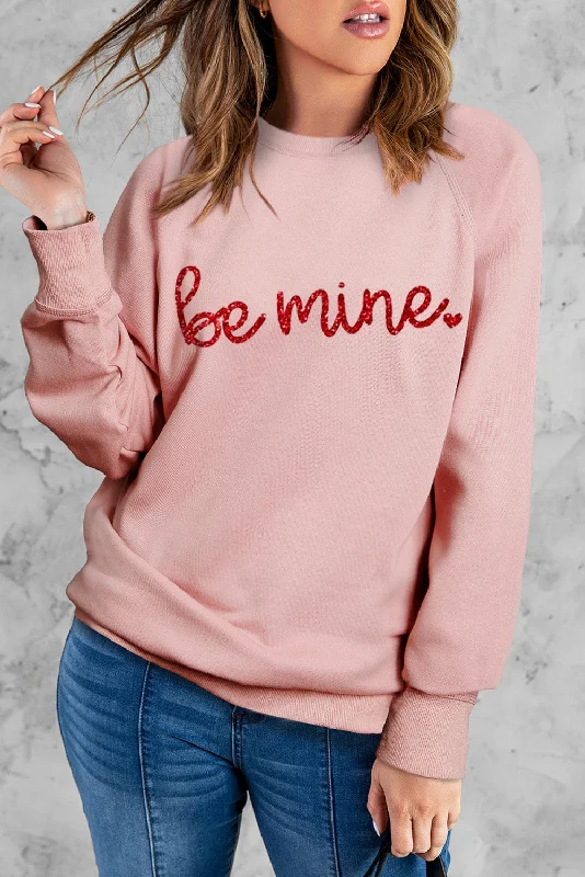 BE MINE Raglan Sleeve Sweatshirt Hoodie with Color Block Contrast Stylish