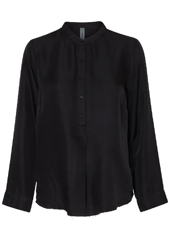 Perfect Henley Blouse Silk Black Side Tie Blouse