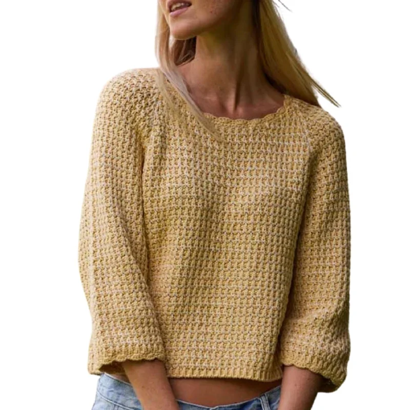 Chunky Tape Cotton Blend Textured Crew Pullover Sweater In Banana Yellow Plaid Sweater Polka Dot Checkered