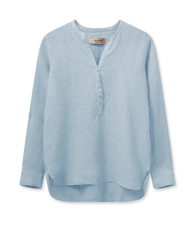 Mos Mosh Danna Linen Blouse - Cashmere Blue Chic Ruffle Blouse