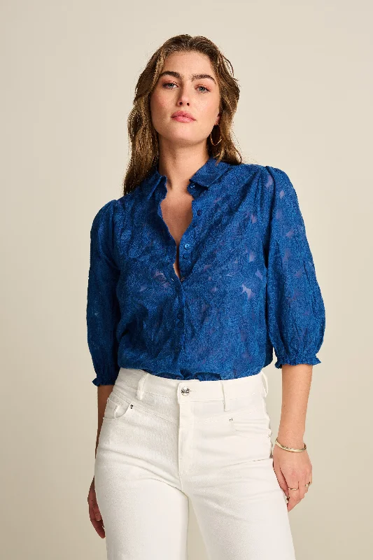 POM Blouse - Ink Blue Feminine Ruffle Blouse